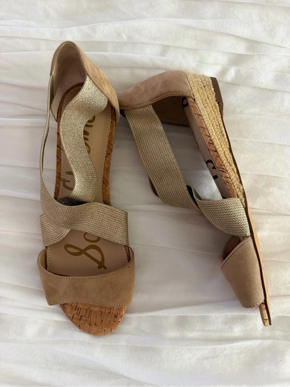 Sam Edelman Gold Tan Espadrille Wedge Sandals Size 7 New Without Tags